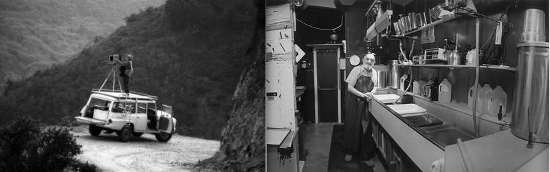Une montage de Ansel Adams: Sur une voiture et dans son chambre noire